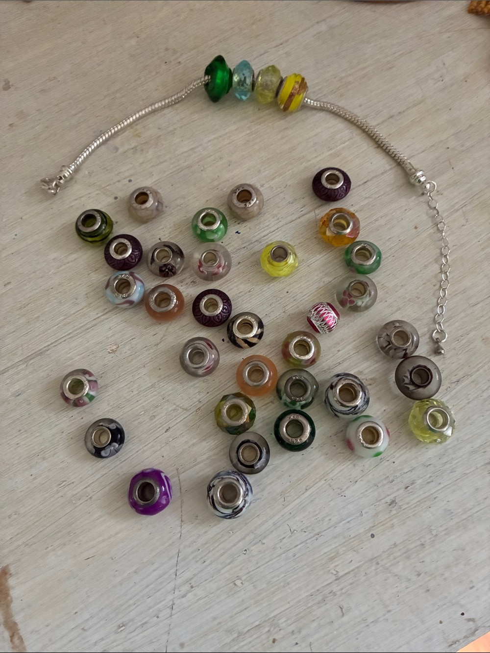 Handmade Green and Multicolor Glass Bead Charm Bracelet